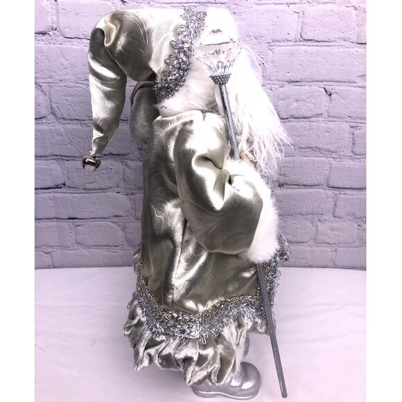 Christmas Silver White Faux Fur 16" Standing Ceramic Face Hands Collectible Sana - Picture 7 of 16